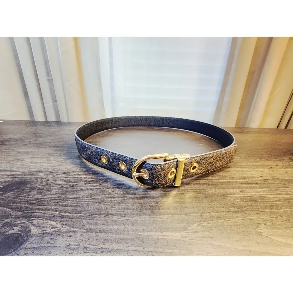 Michael Kors Women REVERSIBLE LEATHER Logo Belt SZ M MEDIUM Dark Brown & Black